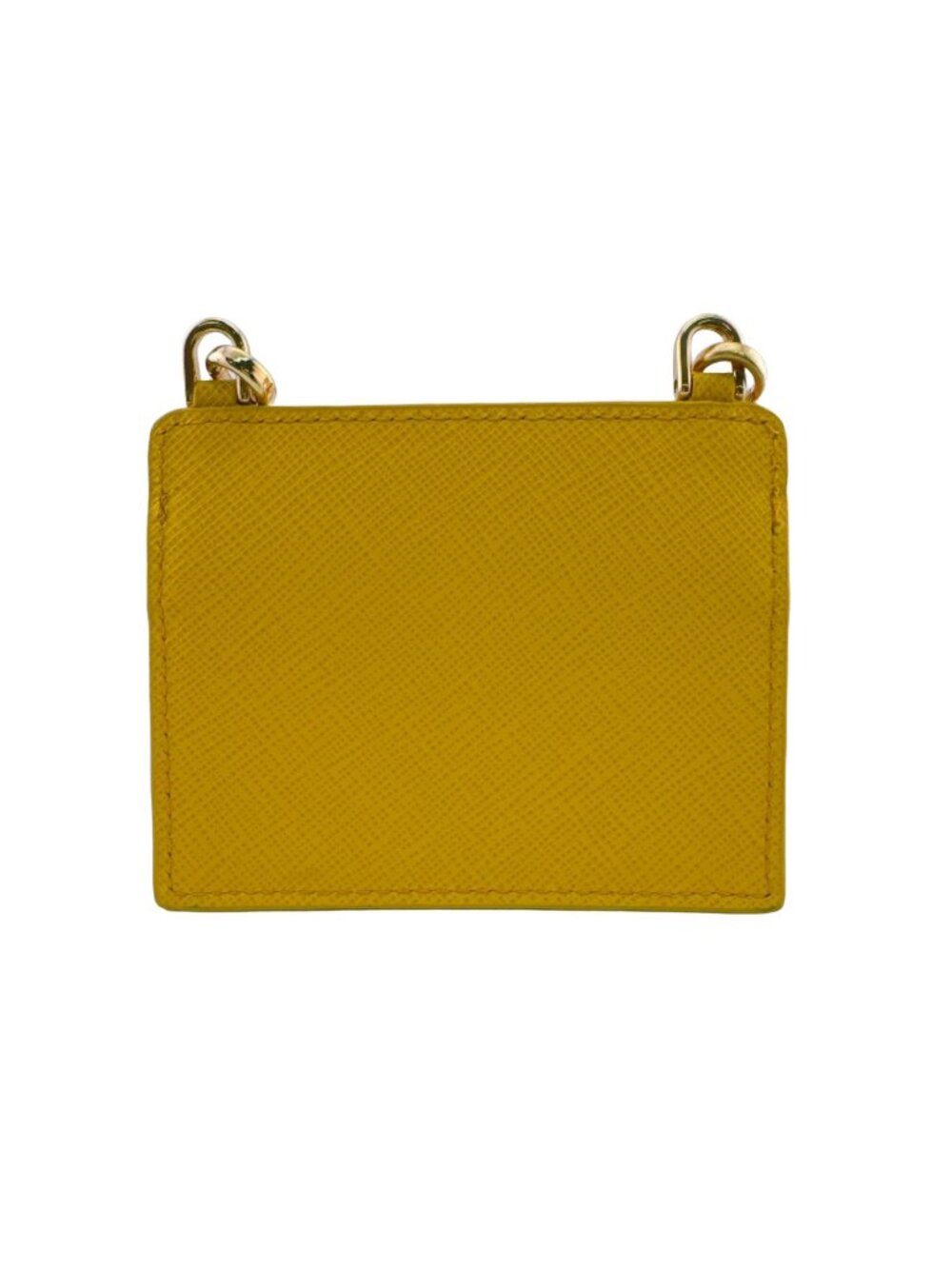 Prada Saffiano Triangular Plate Leather Card Case Yellow Gold